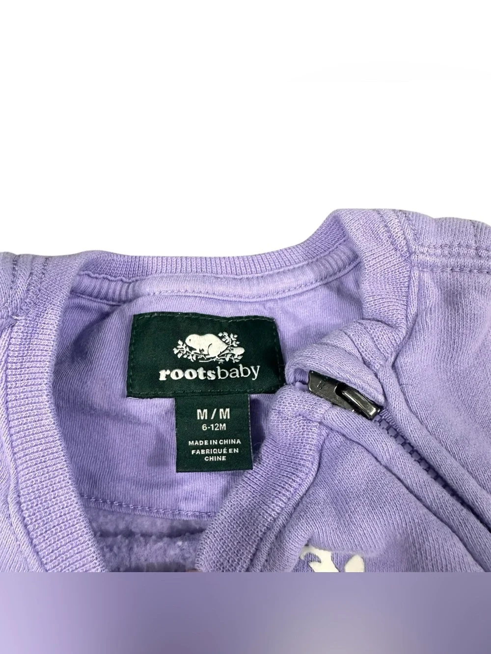 Roots Baby Romper 6-12M Lavender Purple Beaver Logo Organic Cotton Fleece